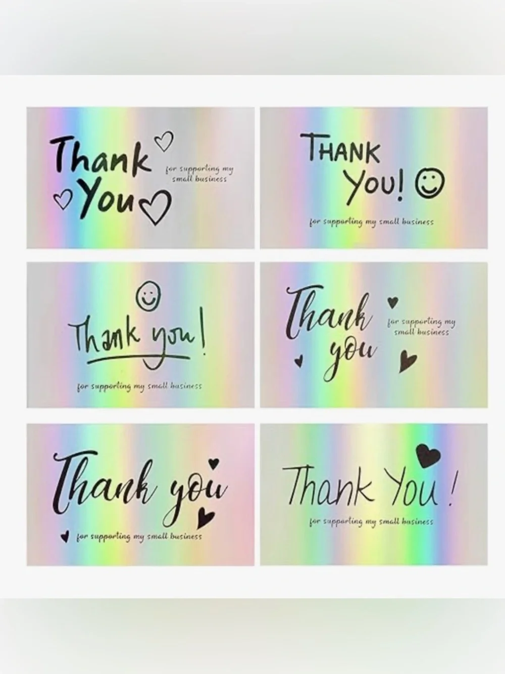 30 Holographic Thank You cards 3.5x2in with blank back for writing